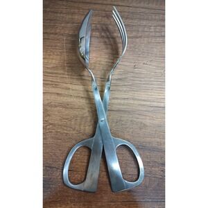 Vintage Norpro Stainless Steel Salad Server Tongs Scissor Motion Spoon Fork U64